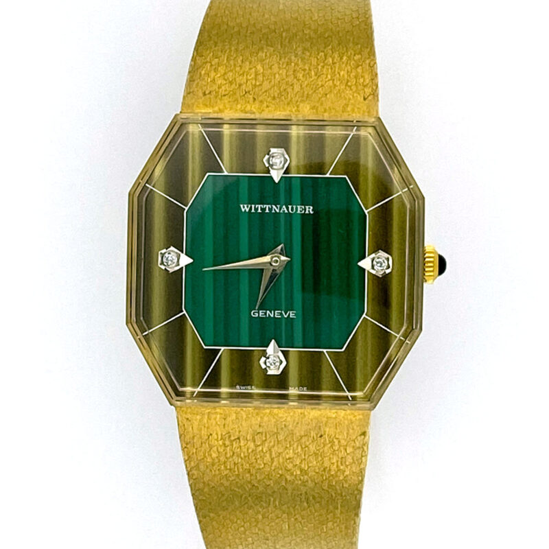 9672ΥΒ4D WITTNAUER "Genève" Gents´Gold Plated Wristwatch with Rare Stone Dial in Green Colors