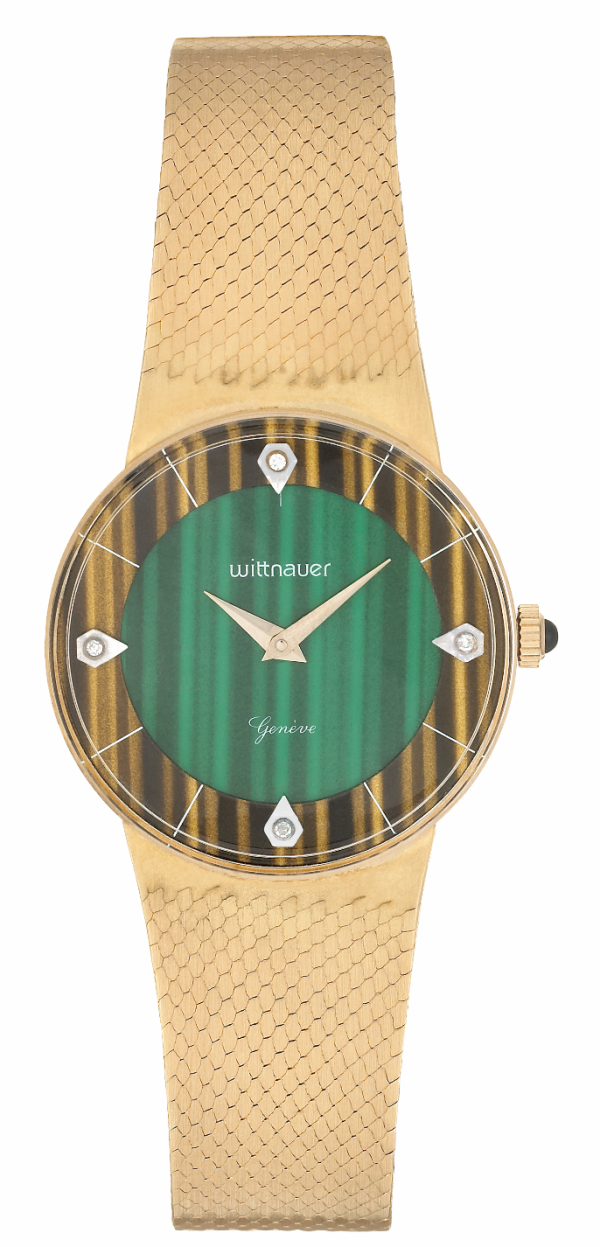 WITTNAUER "Genève" Gents´Gold Plated Wristwatch with Rare Stone Dial and Integrated Bracelet