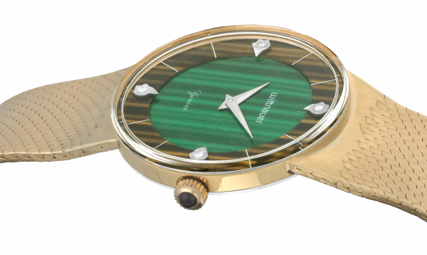 WITTNAUER "Genève" Gents´Gold Plated Wristwatch with Rare Stone Dial and Integrated Bracelet