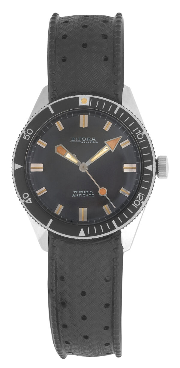 BIFORA "SKIN DIVER" Black Dial on Original "Tropic" Rubber Bracelet