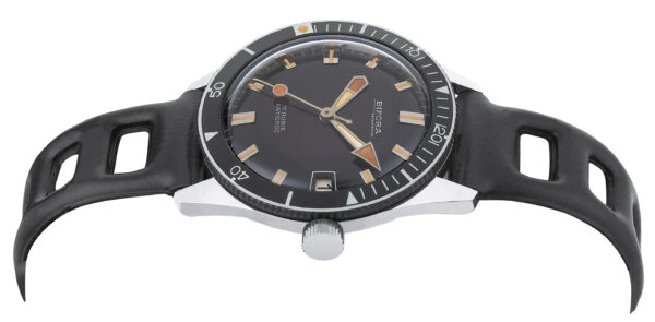 BIFORA "SKIN DIVER" Black Dial on Original "Tropic Sport" Rubber Bracelet
