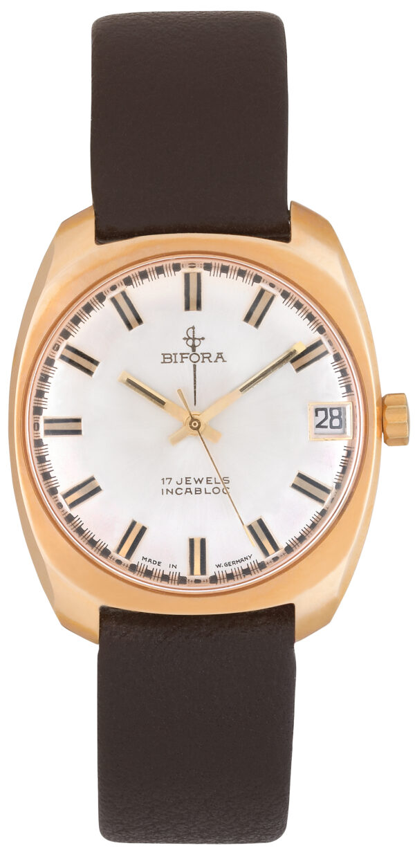 bifora e1 new BIFORA Gold Plated Gents´wristwatch with Silver Dial & Onyx Indices