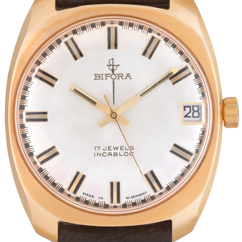 bifora e1 new BIFORA Gold Plated Gents´wristwatch with Silver Dial & Onyx Indices