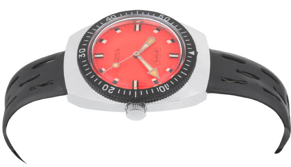 BIFORA "Olympia" Gents´Stainless Steel Wrist Watch with Red "Spider" Dial & Black Bezel on Special "Tropic" Strap
