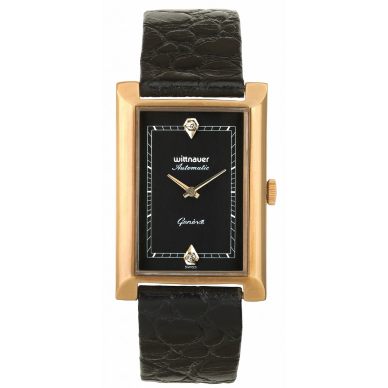 WITTNWITTNAUER "Genève" Automatic Gold Plated Wristwatch with Black Dial and two Diamonds (W8646YS2D)