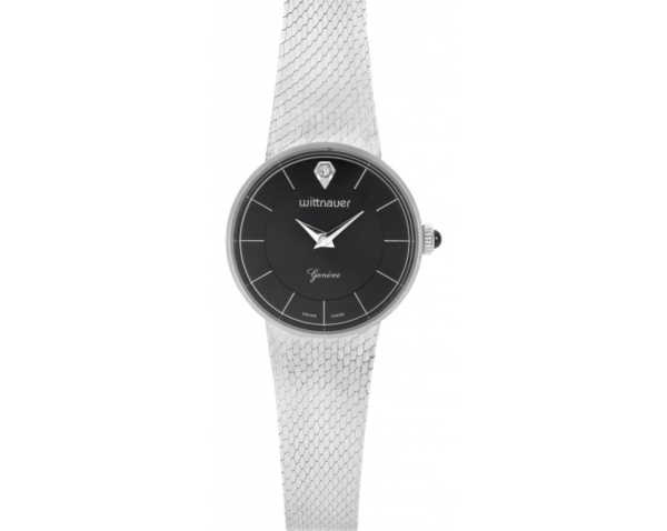 WITTNAUER "Genève" Stainless Steel Wristwatch with Black Dial and a Diamond (W9669WBID)
