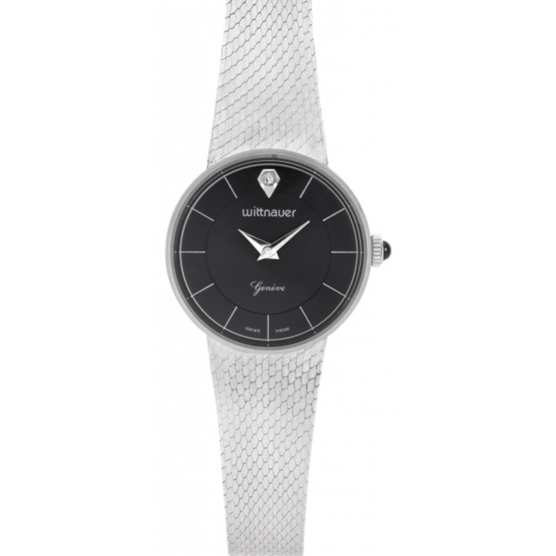 WITTNAUER "Genève" Stainless Steel Wristwatch with Black Dial and a Diamond (W9669WBID)