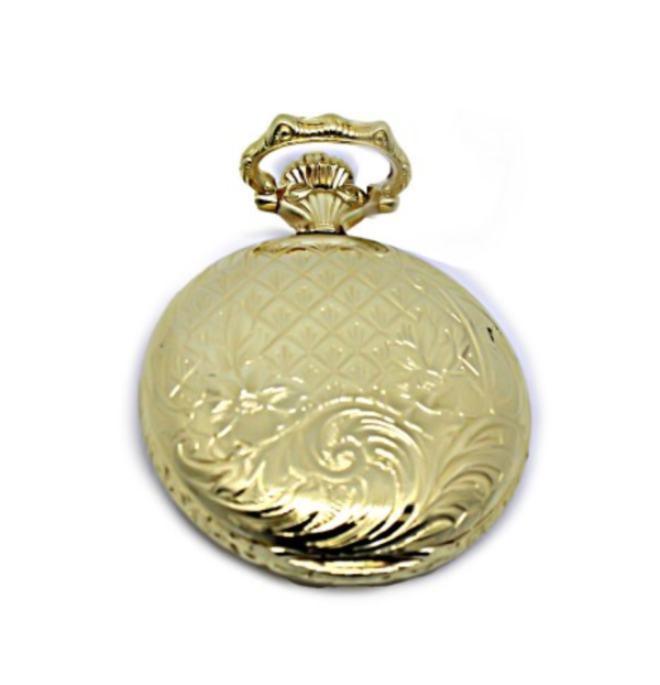 AIRIN Gold Plated Pocket Watch with Gilt Engraved Dial and Case Back (A-148342)