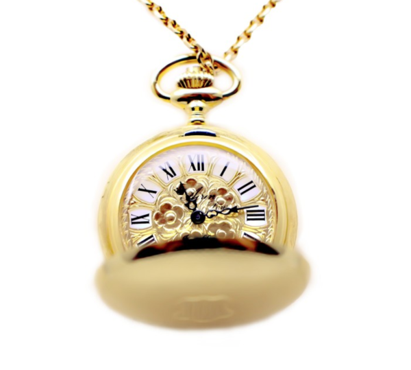 AIRIN Gold Plated Pocket Watch with Gilt Engraved Dial and Case Back (A-148446)