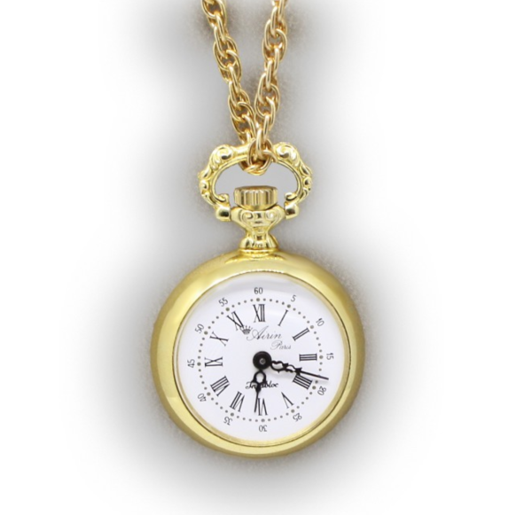 AIRIN Gold Plated Pocket Watch with White Dial and Enamel Case Back (A-148577)
