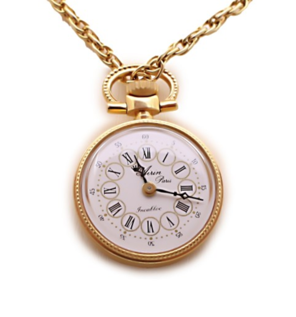 AIRIN Gold Plated Pocket Watch with White Dial and Enamel Case Back (A-148800)