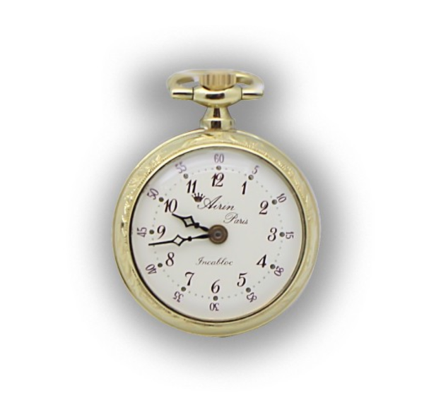 AIRIN Gold Plated Pocket Watch with White Dial, Arabic Numerals and Enamel Case Back (A-631640)