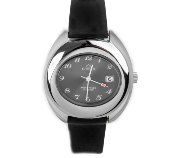 CROWN Oval Shaped Plated Wristwatch with Dark Grey Dial (C630/3)