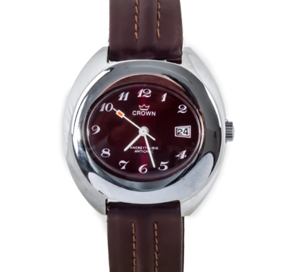 CROWN Oval Shaped Plated Wristwatch with Burgundy Dial (C630/5)