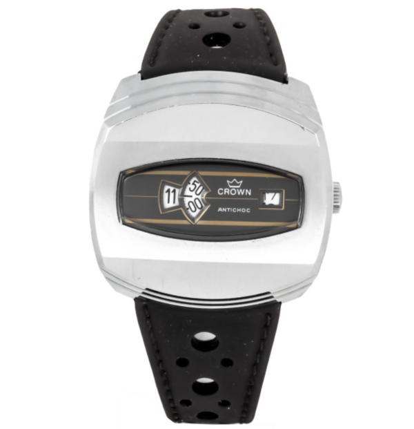 CROWN Oval Shaped Plated Wristwatch with Grey Dial and Rotating Discs Time Display (C632/2)