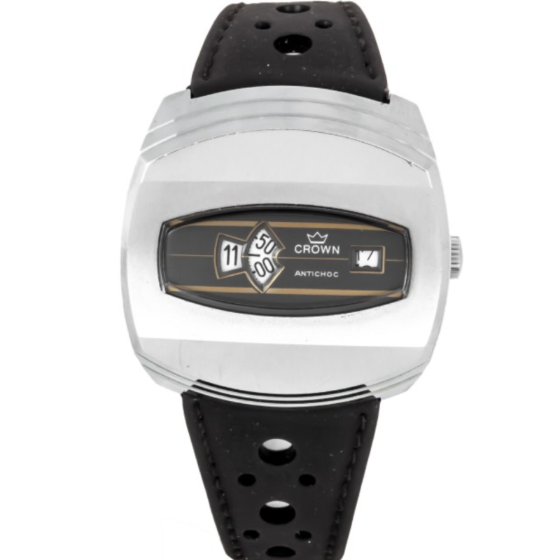 Screenshot 2025-07-24 at 12.07.28 CROWN Oval Shaped Plated Wristwatch with Grey Dial and Rotating Discs Time Display (C632/2)