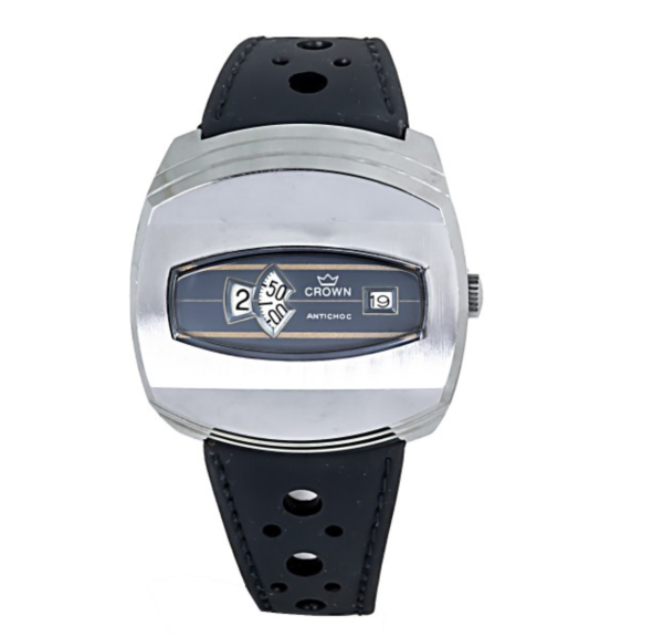 Screenshot 2025-07-24 at 12.26.18 CROWN Oval Shaped Plated Wristwatch with Black Dial and Rotating Discs Time Display (C632/3)