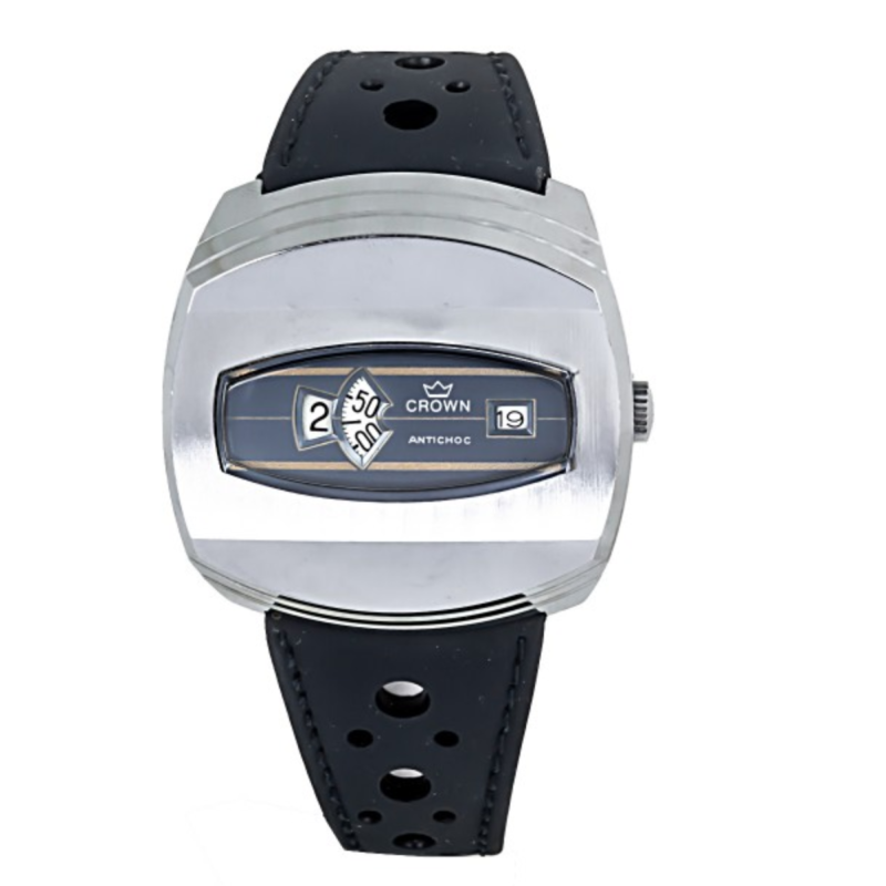 Screenshot 2025-07-24 at 12.26.18 CROWN Oval Shaped Plated Wristwatch with Black Dial and Rotating Discs Time Display (C632/3)