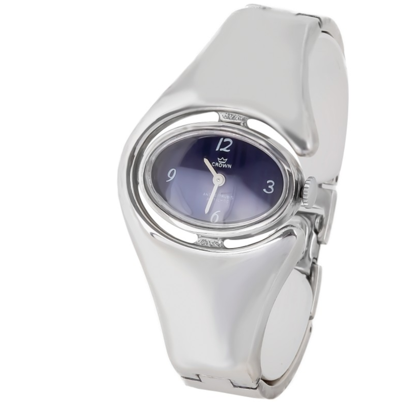 Screenshot 2025-07-24 at 12.31.15 CROWN Oval Shaped Silver Plated Wristwatch with Blue Dial (C633/3)
