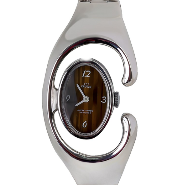 Screenshot 2025-07-24 at 12.35.01 CROWN Oval Shaped Silver Plated Wristwatch with Lapis Style Dial (C634/8)