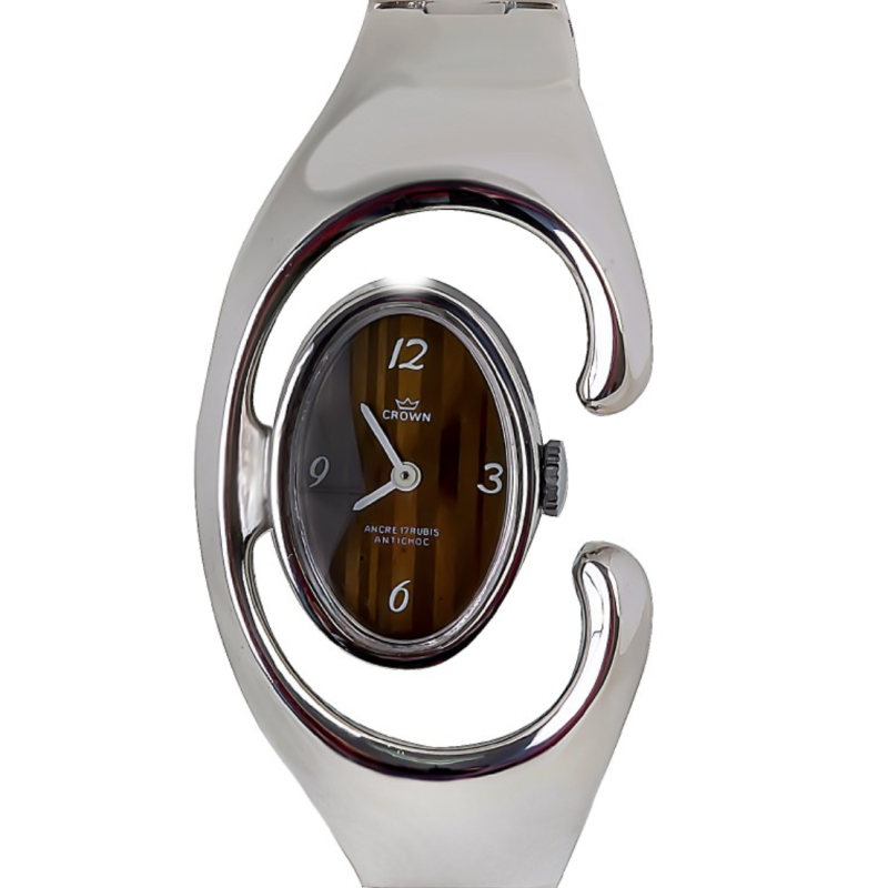 Screenshot 2025-07-24 at 12.35.01 CROWN Oval Shaped Silver Plated Wristwatch with Lapis Style Dial (C634/8)