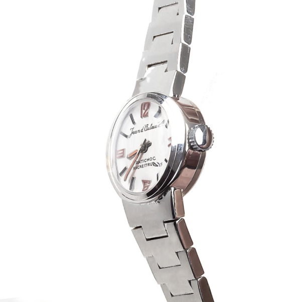 JEAN D'AUTEUIL Integrated Bracelet Ladies´ Wristwatch with Silvered Dial and Red Applied Arabic Numerals (JDA-50C/1B)