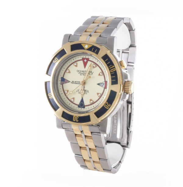 Screenshot 2025-07-24 at 19.42.03 LE MONDE Bicolor Divers´ Watch with Gilt Dial featuring national flags and a Bicolor Bezel (3195BIC)
