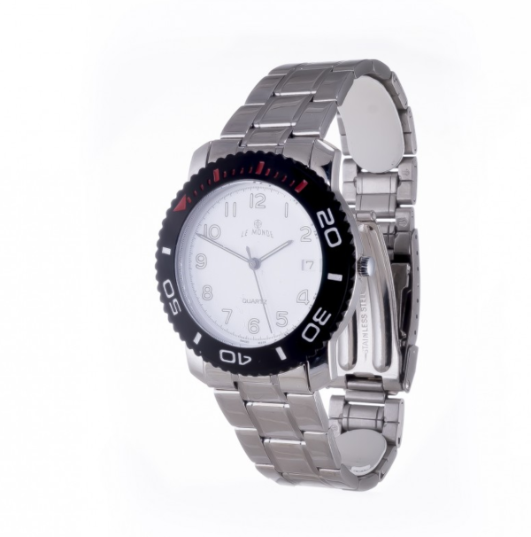 LE MONDE Divers´ Watch with White Dial and Black Bezel with red & white markings (3199ACC/21)