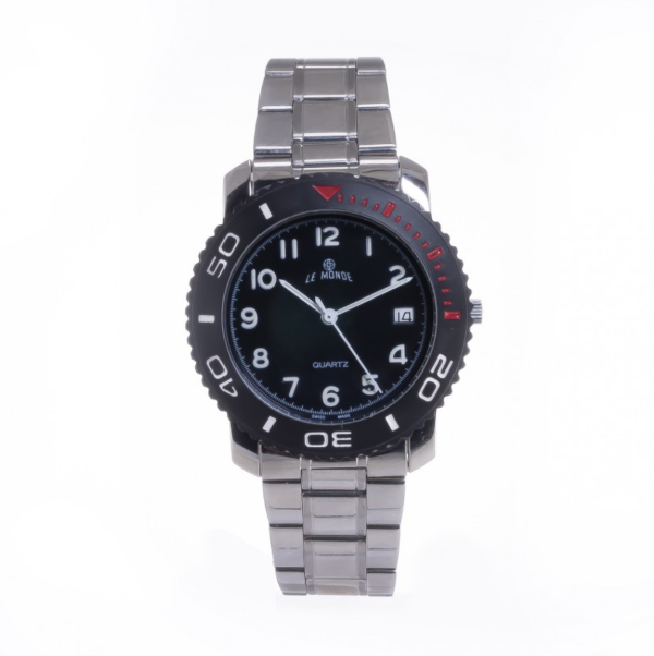 LE MONDE Divers´ Watch with Black Dial and Black Bezel with red & white markings (3199ACC/22)