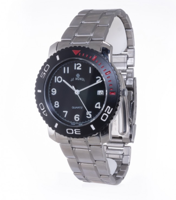 LE MONDE Divers´ Watch with Black Dial and Black Bezel with red & white markings (3199ACC/22)
