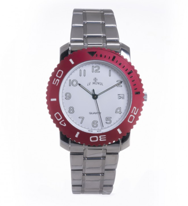 LE MONDE Divers´ Watch with White Dial and Burgundy Bezel with black & white markings (3199ACC/51)