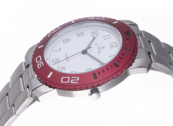 LE MONDE Divers´ Watch with White Dial and Burgundy Bezel with black & white markings (3199ACC/51)