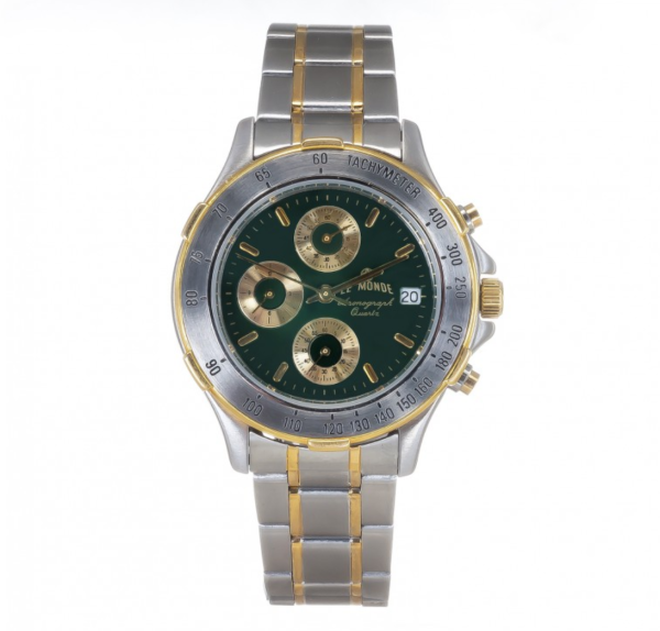 Screenshot 2025-07-24 at 23.39.01 LE MONDE Bicolor Divers´ Chronograph with Green Dial & Golden Accents and a Steel Bezel (5272BIC)