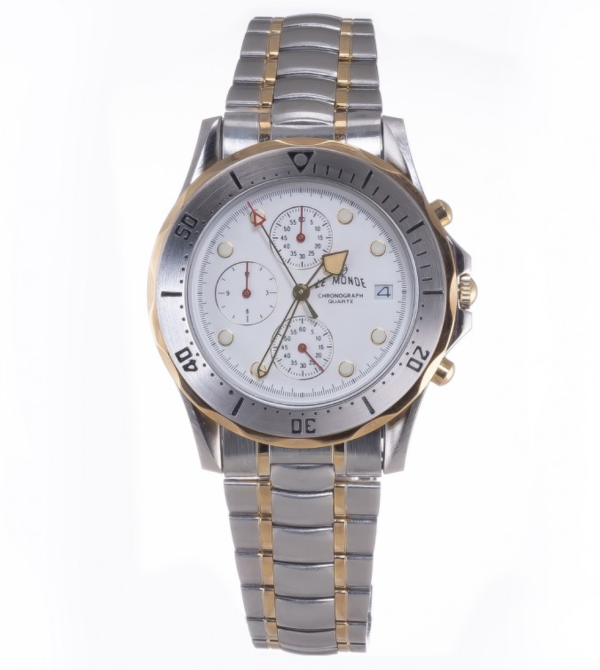 LE MONDE Bicolor Divers´ Chronograph with White Dial and Steel Bezel (5281BIC/61)