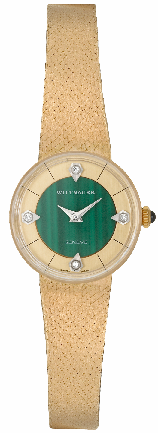 Screenshot 2025-10-01 at 15.02.59 WITTNAUER "Genève" Ladies´Gold Plated Wristwatch with Gold & Green Stone Dial and four Diamonds (W9670YB4D)