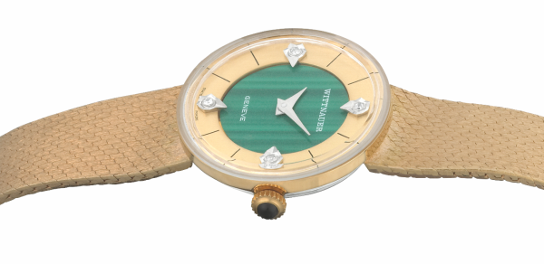 Screenshot 2025-10-01 at 15.16.53 WITTNAUER "Genève" Ladies´Gold Plated Wristwatch with Gold & Green Stone Dial and four Diamonds (W9670YB4D)