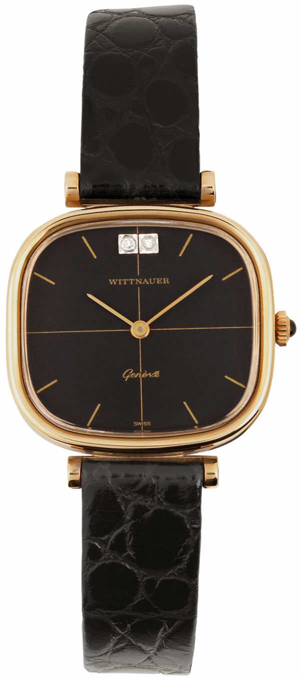 WITTNAUER "Genève" Gold Plated Ladies´Wristwatch with Black "Cross Hair" Dial and two Diamonds (W9689YS2D)