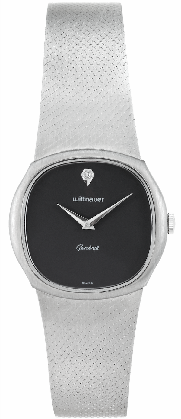 WITTNAUER "Genève" Plated Wristwatch with Black Dial and a Diamond (W143WB1D)