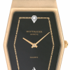 WITTNAUER "Genève" Polygonal Gold Plated Wristwatch with Black Dial and two Diamonds (W9801YBZD)