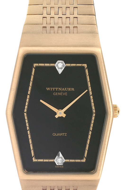Screenshot 2025-10-07 at 15.42.58 WITTNAUER "Genève" Polygonal Gold Plated Wristwatch with Black Dial and two Diamonds (W9801YBZD)