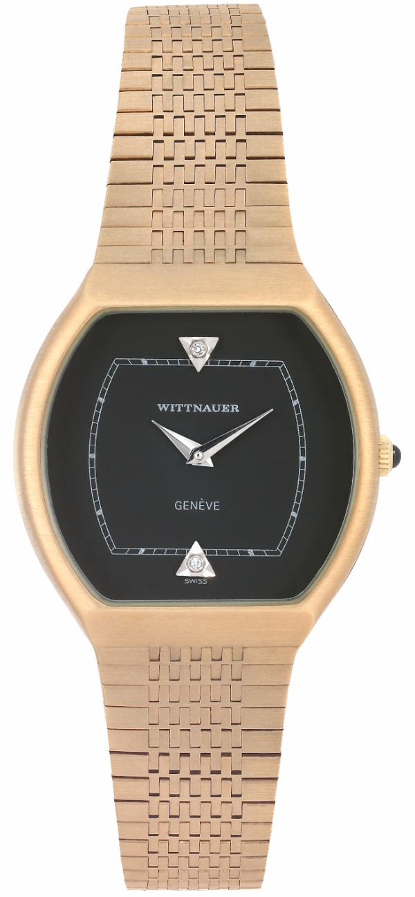 WITTNAUER "Genève" Gold Plated Wristwatch with Black Dial and two Diamonds (W9806YBZD)