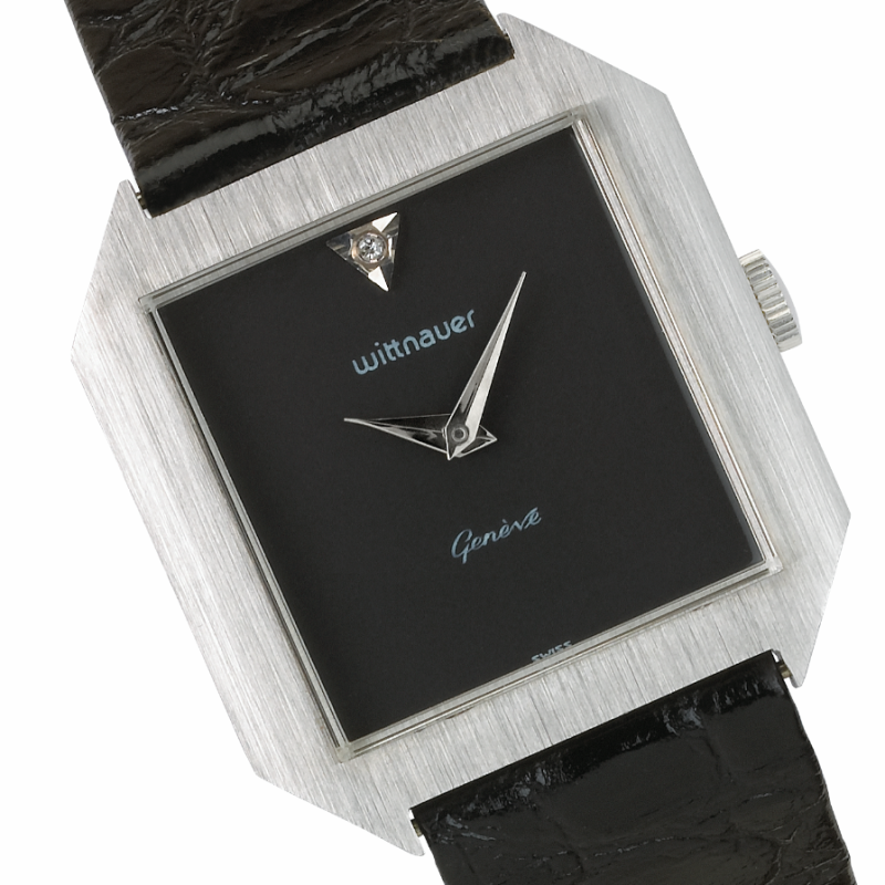 WITTNAUER "Genève" Stainless Steel Wristwatch with Black Dial and a Diamond (W4511WS1D)