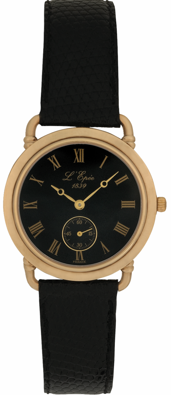 Screenshot 2025-10-08 at 08.52.51 L'EPÉE Gents´ Gold Plated Wristwatch with Small Seconds, Black Dial and Roman Numerals (L13224PO3)