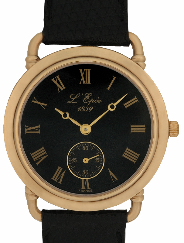 Screenshot 2025-10-08 at 08.52.51 L'EPÉE Gents´ Gold Plated Wristwatch with Small Seconds, Black Dial and Roman Numerals (L13224PO3)