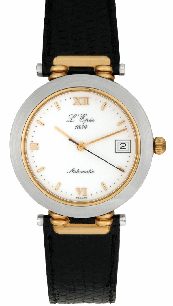 L'EPÉE Gents´ Bicolor Wristwatch with White Dial and Roman Numerals and Applied Indices (L1435TM)