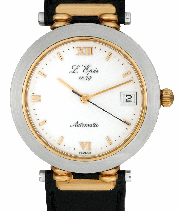 Screenshot 2025-10-08 at 10.14.12 L'EPÉE Gents´ Bicolor Wristwatch with White Dial and Roman Numerals and Applied Indices (L1435TM)