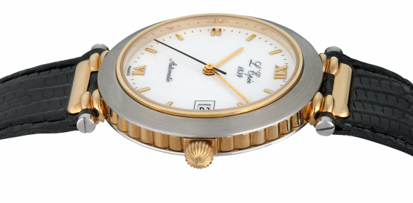 L'EPÉE Gents´ Bicolor Wristwatch with White Dial and Roman Numerals and Applied Indices (L1435TM)