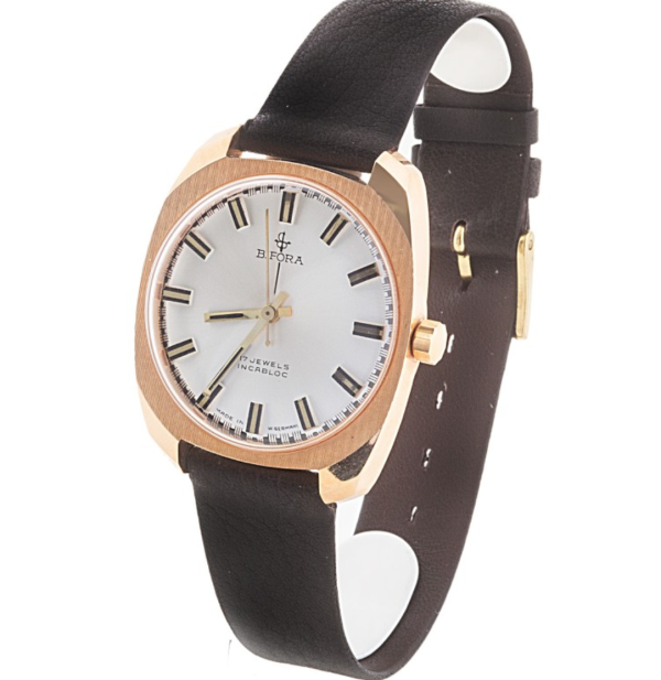 BIFORA Gents´ Gold Plated Wristwatch with Silvered & Sun-brushed 'Racing' Dial