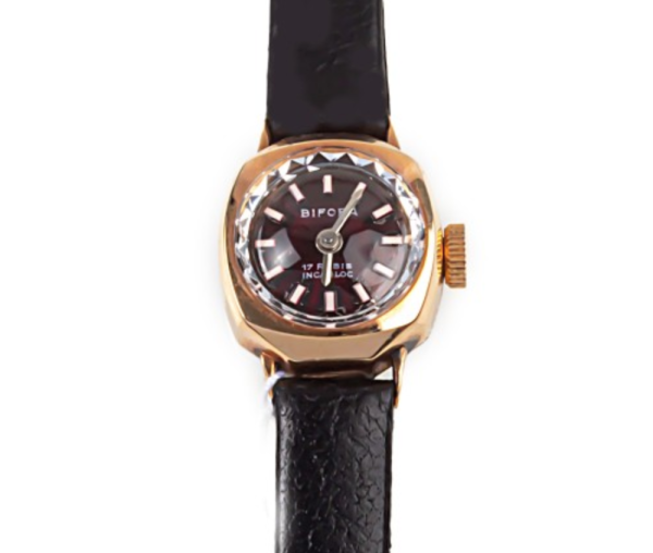 BIFORA Ladies´ Gold Plated Wristlet with Bordeaux Lacquered Dial & Faceted Crystal