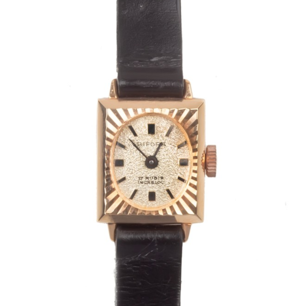 BIFORA Ladies´ Gold Plated Wristlet with Gilt Dial & Faceted Bezel